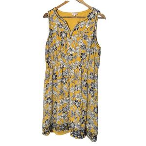 Pixley Floral Fairy Dress cottage boho mustard yellow navy XL fall midi